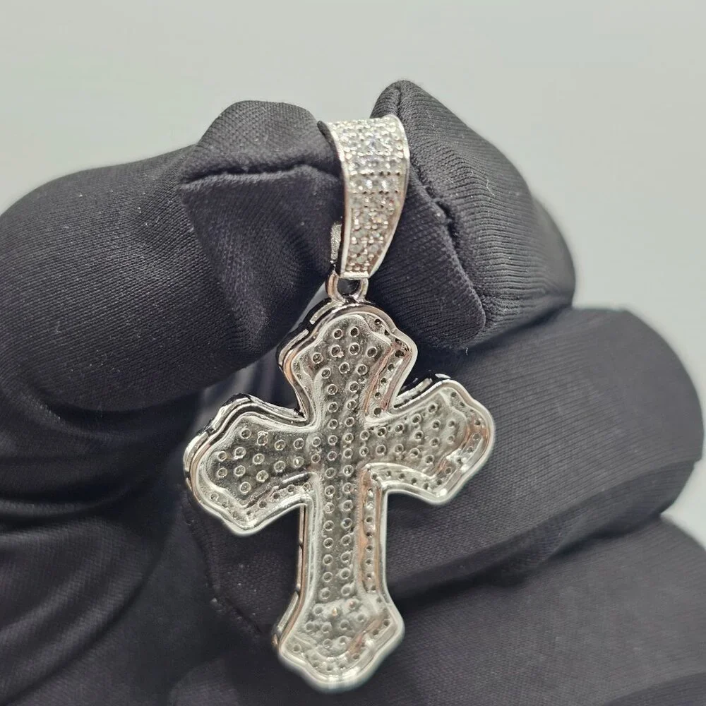 Sterling Silver 925 Rhodium Plated Cross Clear CZ Pendant